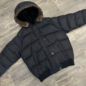 Vintage Ralph‎ Lauren Polo Jeans Down Filled Jacket Faux Fur Collar Women Medium